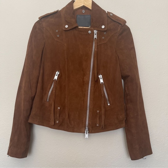 All Saints Plait Western Biker Suede Jacket-Women's US 6 - Picture 8 of 16
